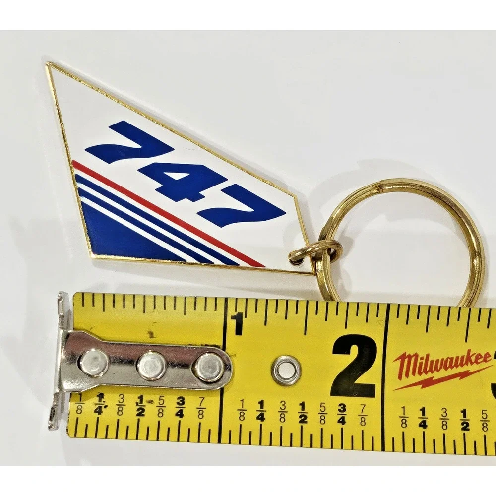 Vintage 747 Jet Airplane Tail Keychain Gold Tone Enamel Aviation Airline Pilot